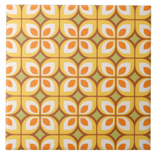 Retro Mid Century Modern Floral Pattern Ceramic Tile