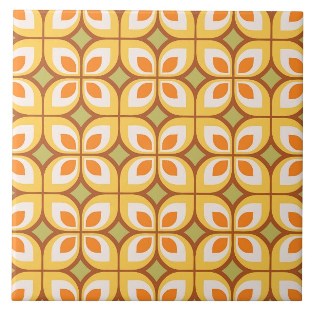 Retro Mid Century Modern Floral Pattern Ceramic Tile (Front)
