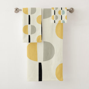 Retro Mid Century Modern Geometric Pattern Bath Towel Set