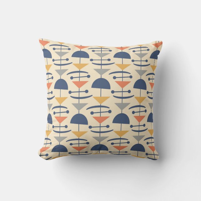Retro Mid Century Modern Geometric Pattern Cushion (Front)