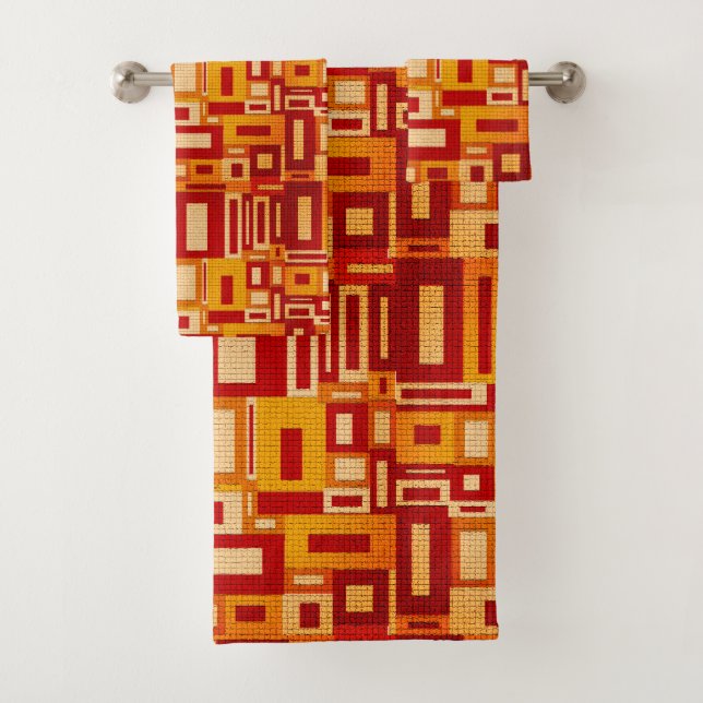 Retro Mid Century Modern Geometrics BathTowel Set (Insitu)