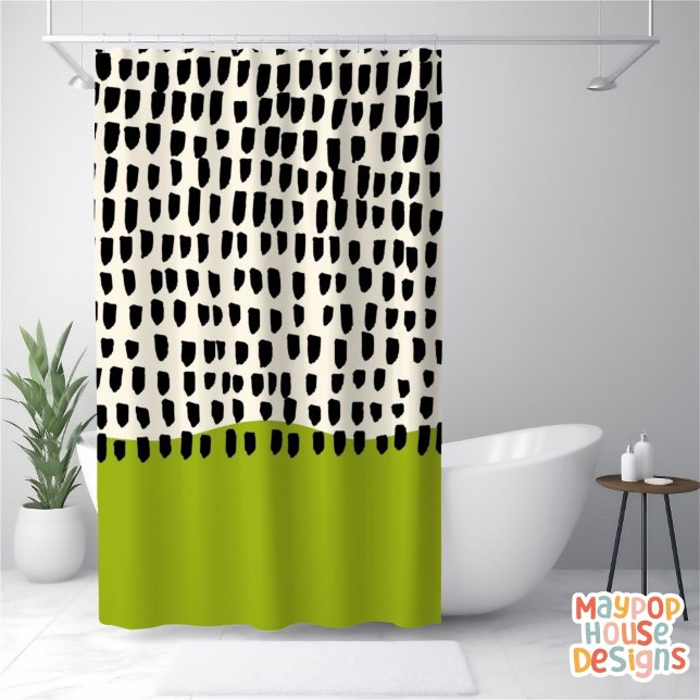 Retro Mid Century Modern Green Black Abstract Shower Curtain (mid century modern shower curtain bathroom decor)