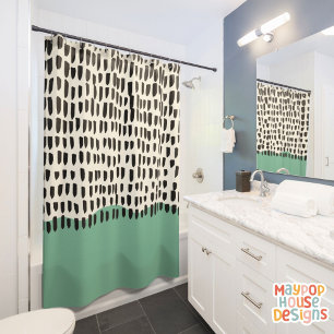 Retro Mid Century Modern Green Black Abstract Shower Curtain