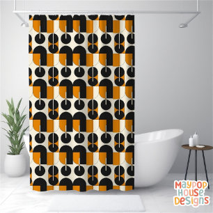 Retro Mid Century Modern Green Black Abstract Shower Curtain