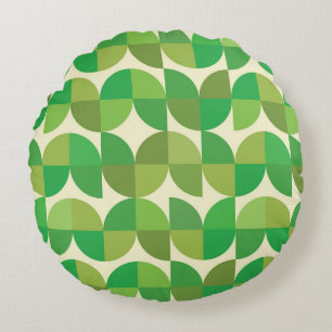 Retro Mid century Modern Green Geometric pattern   Round Cushion