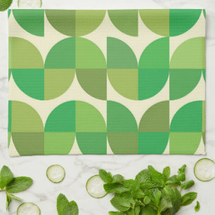 Retro Mid century Modern Green Geometric pattern   Tea Towel