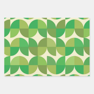 Retro Mid century Modern Green Geometric pattern Wrapping Paper Sheet