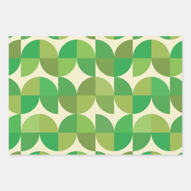 Retro Mid century Modern Green Geometric pattern Wrapping Paper Sheet (Front)