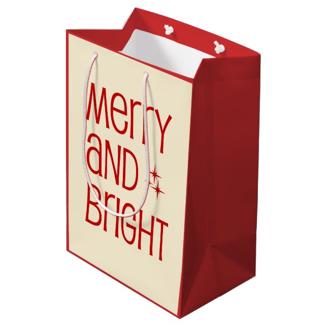 Retro Mid-Century Modern Minimal Merry & Bright Medium Gift Bag (Back Angled)