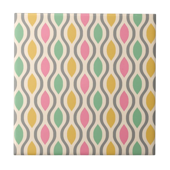 Retro Mid Century Modern Ogee Pattern Ceramic Tile (Front)