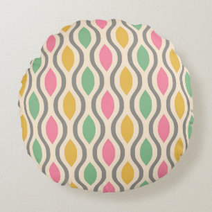 Retro Mid Century Modern Ogee Pattern Round Cushion