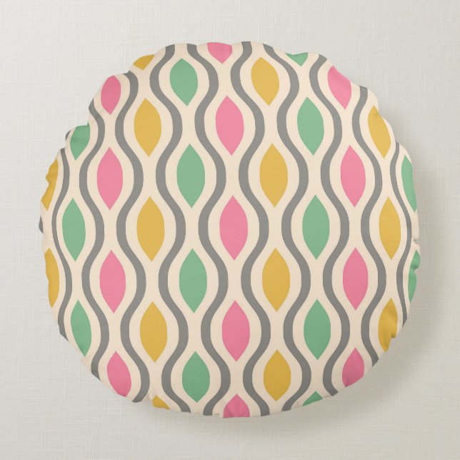 Retro Mid Century Modern Ogee Pattern Round Cushion (Front)