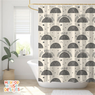 Retro Mid Century Modern Orange Black Abstract Shower Curtain