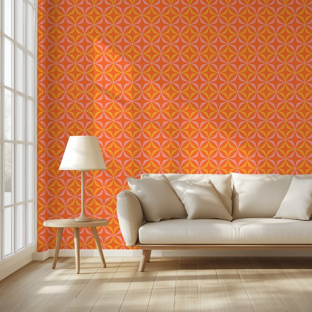 Retro Mid Century Modern Orange Yellow Geometric Wallpaper (Creator Uploaded)