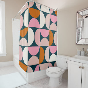 Retro Mid Century Modern Pattern Blue Blush Pink Shower Curtain