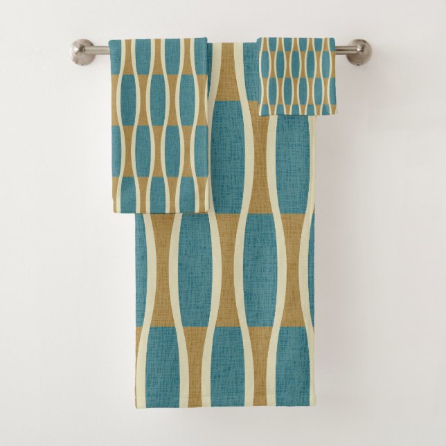 Retro Mid Century Modern Pin Stripes Pattern Bath Towel Set (Insitu)