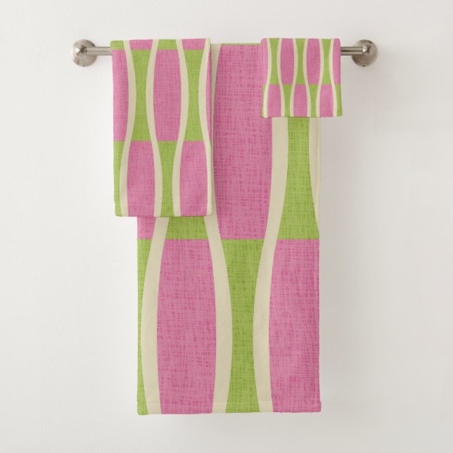 Retro Mid Century Modern Pin Stripes Pattern Bath Towel Set (Insitu)