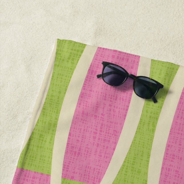 Retro Mid Century Modern Pin Stripes Pattern Beach Towel (In Situ)
