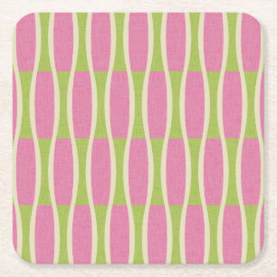 Retro Mid Century Modern Pin Stripes Pattern Square Paper Coaster