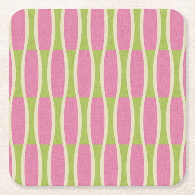Retro Mid Century Modern Pin Stripes Pattern Square Paper Coaster (Front)