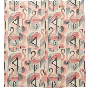 Retro Mid Century Modern Pink Flamingos Shower Curtain