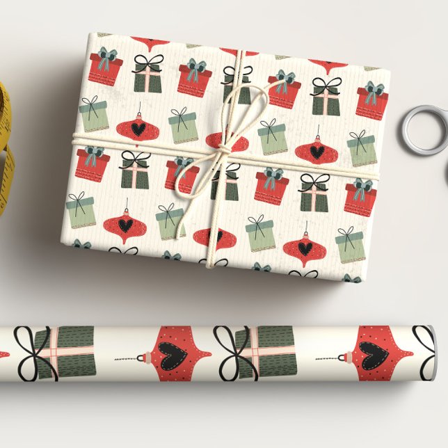 Retro Mid Century Modern Red Green Christmas  Wrapping Paper Sheet (Creator Uploaded)