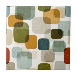 Retro Mid-Century Modern Rounded Squares Pattern Ceramic Tile