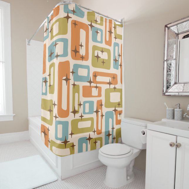 Retro Mid Century Modern Shower Curtain (In Situ)