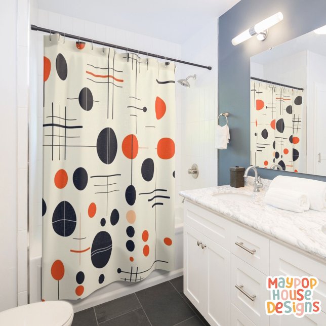 Retro Mid Century Modern Shower Curtain (mid century modern shower curtain bathroom decor)