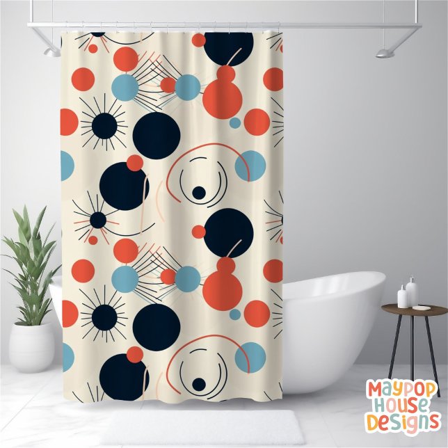 Retro Mid Century Modern Shower Curtain (mid century modern shower curtain bathroom decor)