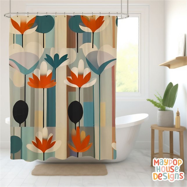 Retro Mid Century Modern Shower Curtain (mid century modern shower curtain bathroom decor)