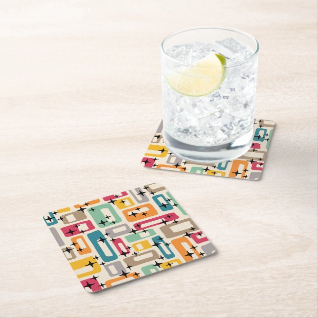 Retro Mid Century Modern Square Paper Coaster (Insitu)