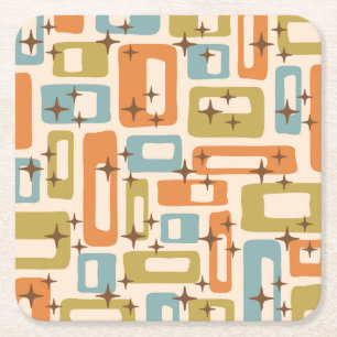 Retro Mid Century Modern Square Paper Coaster