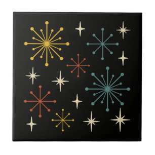 Retro Mid Century Modern Starburst Pattern Ceramic Tile