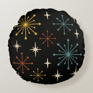 Retro Mid Century Modern Starburst Pattern Round Cushion