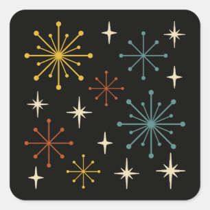 Retro Mid Century Modern Starburst Pattern Square Sticker