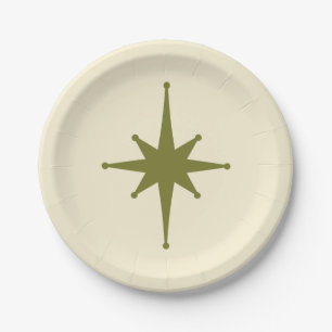Retro Mid-century Modern Starburst Vintage Green Paper Plate