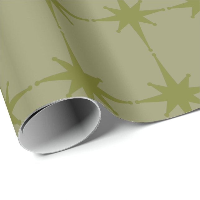 Retro Mid-century Modern Starbursts in Green Wrapping Paper (Roll Corner)