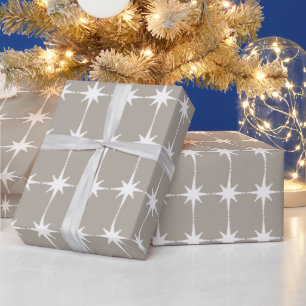 Retro Mid-century Modern Starbursts Pattern Grey Wrapping Paper