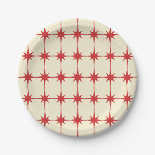 Retro Mid-century Modern Starbursts Red Cream Paper Plate