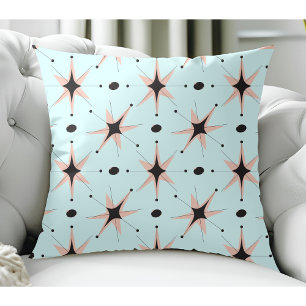 Retro Mid-Century Modern Stars Sea Foam Green Cushion