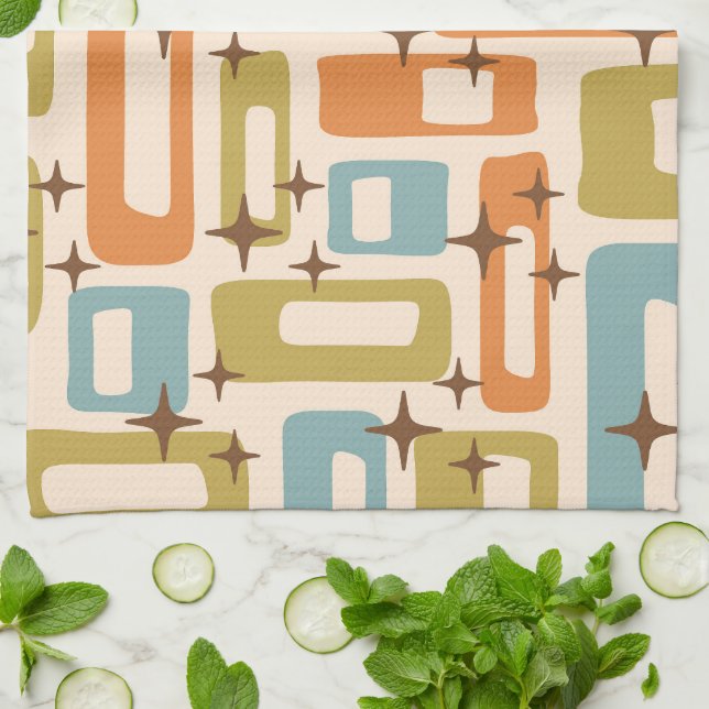 Retro Mid Century Modern Tea Towel (Folded)