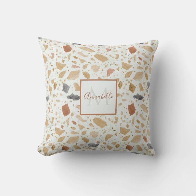 Retro Mid Century Modern Terrazzo Terracotta Name Cushion (Front)
