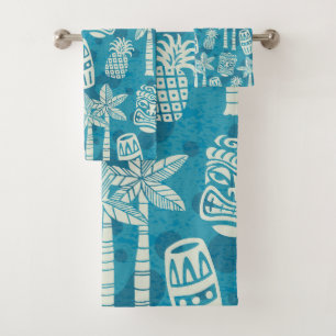 Retro Mid Century Modern Tiki Pattern Bath Towel Set