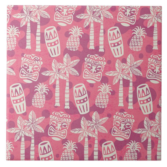 Retro Mid Century Modern Tiki Pattern Ceramic Tile (Front)