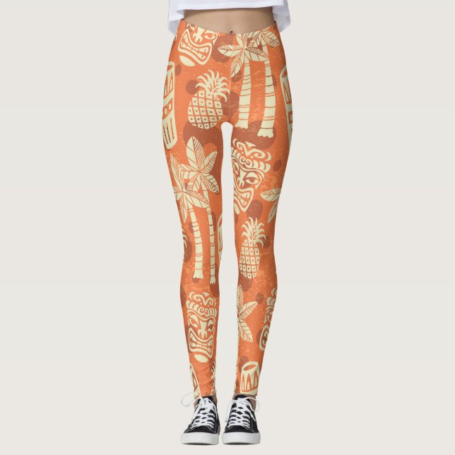 Retro Mid Century Modern Tiki Pattern Leggings (Front)