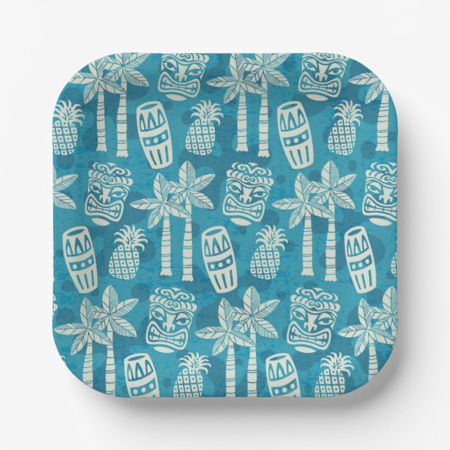 Retro Mid Century Modern Tiki Pattern Paper Plate (Front)