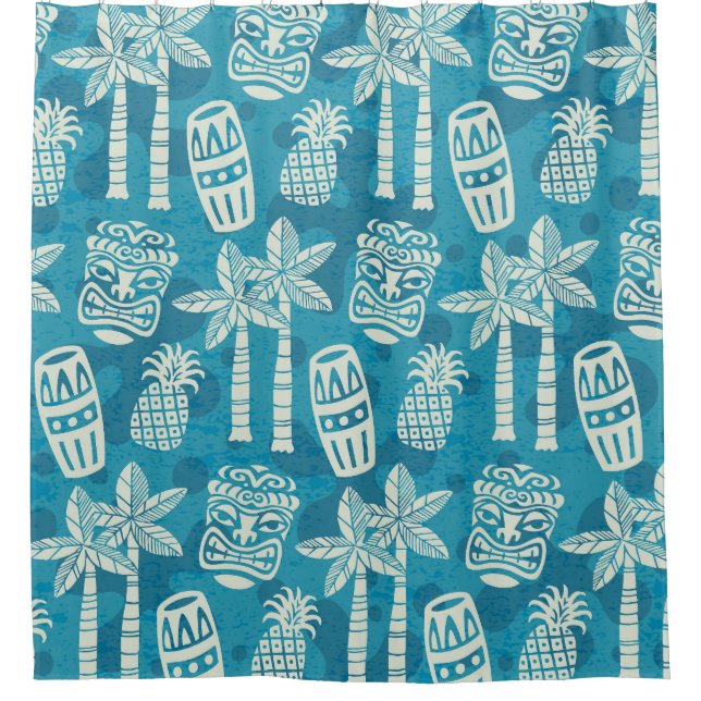 Retro Mid Century Modern Tiki Pattern Shower Curtain (Front)