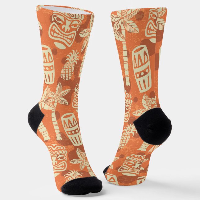 Retro Mid Century Modern Tiki Pattern Socks (Angled)