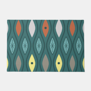 Retro Mid Century Modern Wavy Lines Teal Doormat